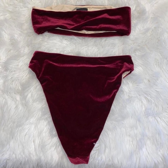 LA Hearts by PacSun burgundy velvet bandeau high waisted  bikini - size S - Picture 2 of 4